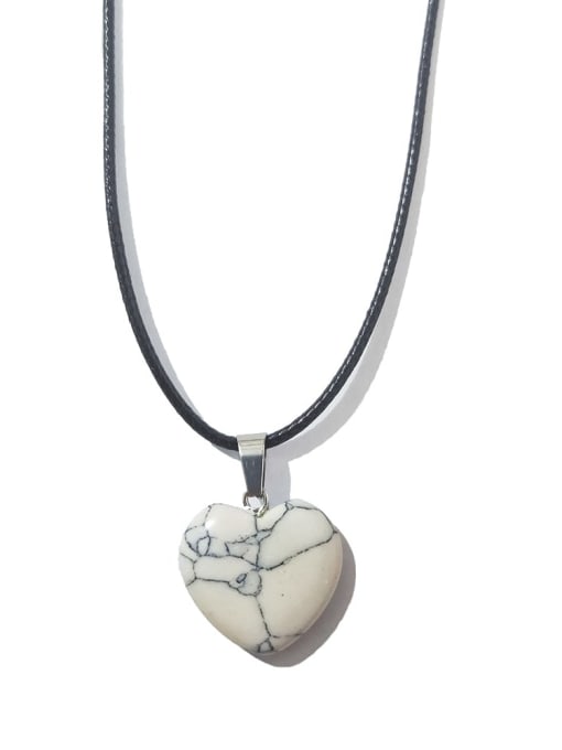 White turquoise [with leather rope] Artificial leather chain Natural Stone Heart Ethnic Necklace